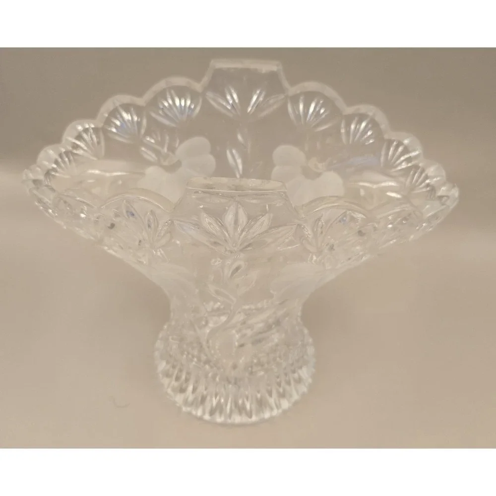 Vintage Flower Vase  Hand Cut With Crystal Edged Flowers